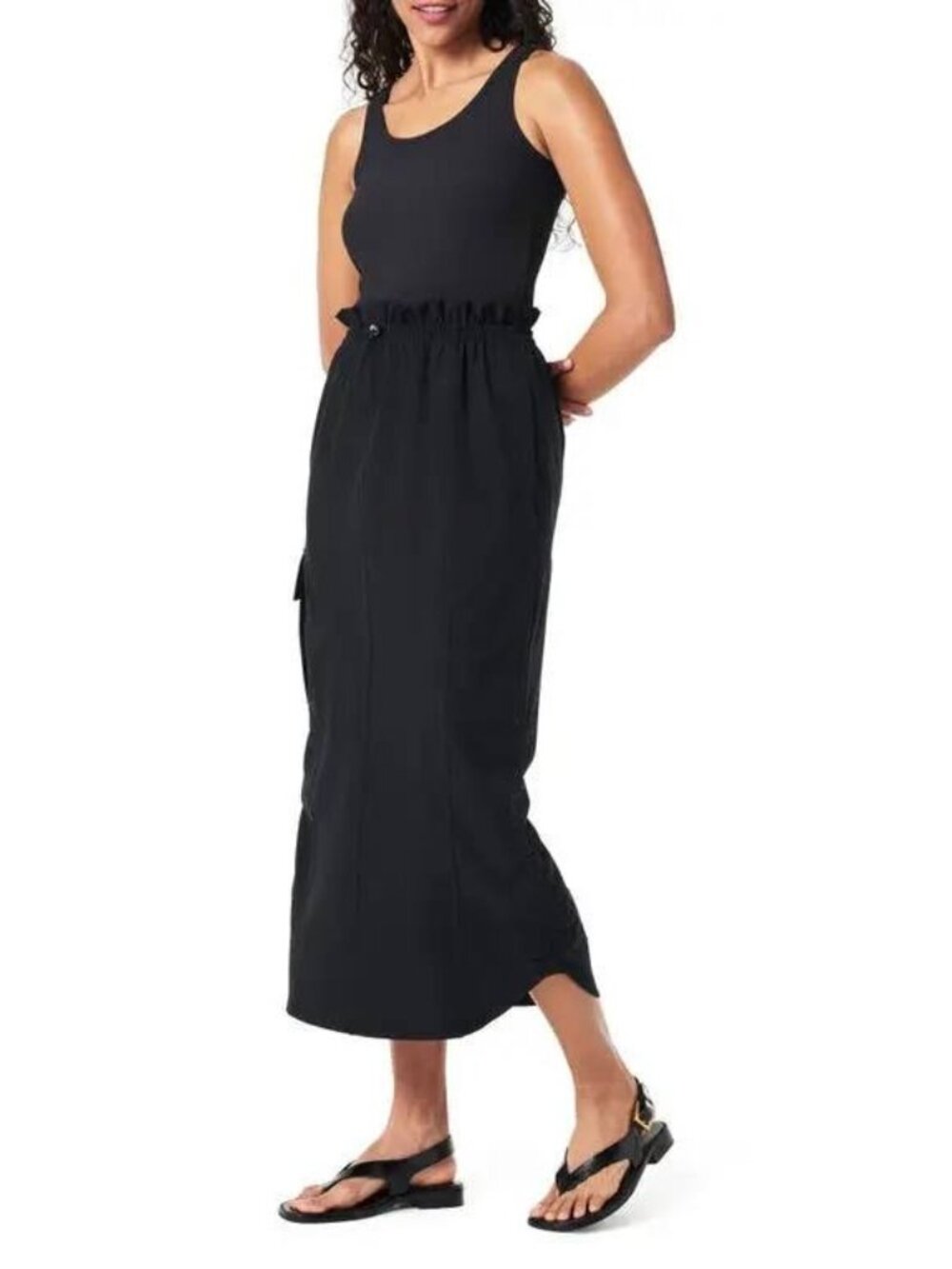 SPANX OUT OF OFFICE SLEEVELESS MIXED MEDIA UTILITY DRESS IN VERY BLACK B988 Size